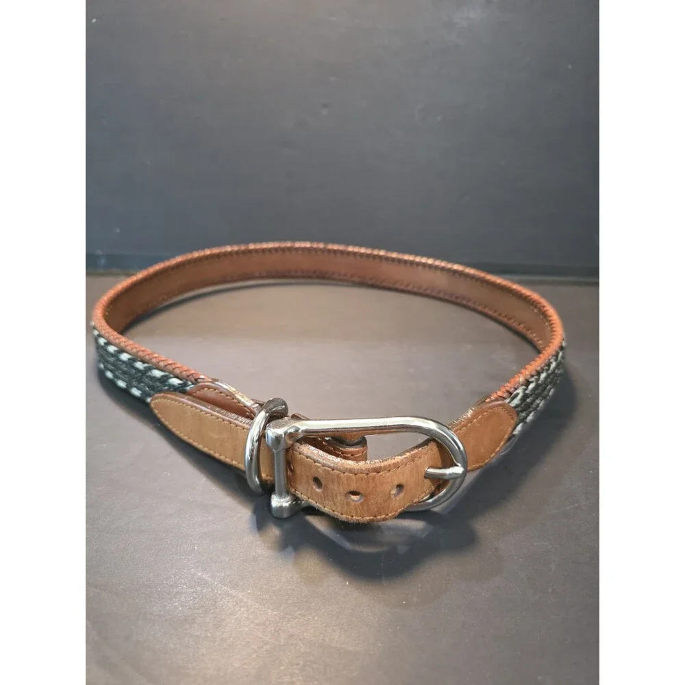 Vintage Willis & Geiger Horsehair Inlay Leather Belt Size 36 Equestrian Buckle